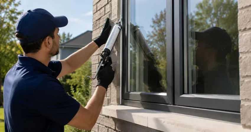Aluminum window frame with double glazed insulated glass unit installed in a residential wall in Keswick