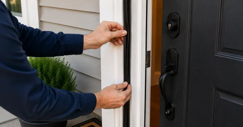 technician performing light test on door seal in Jackson