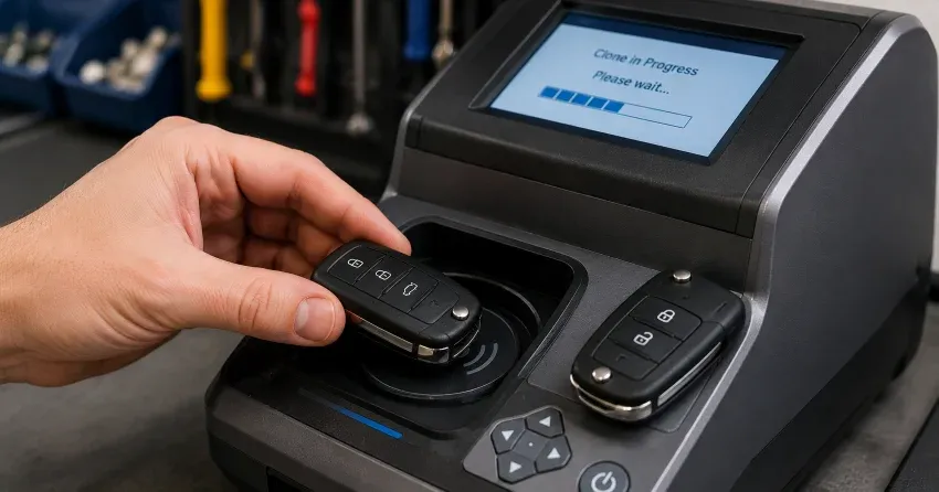 mobile locksmith performing car door key duplication Udora, Keswick on-site