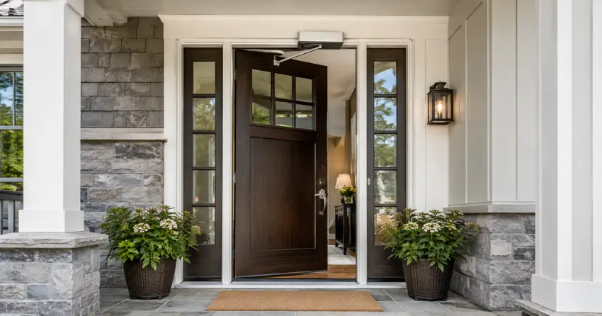 residential automatic door opener installed on exterior entry door in Baldwin, Keswick