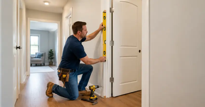technician installing a pre-hung interior door in a home hallway Sutton West, Keswick