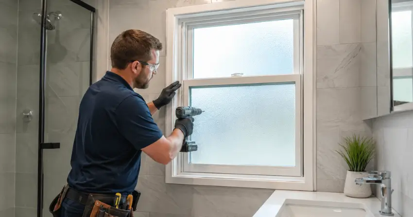 frosted glass installation bathroom window in Willow Beach, Keswick