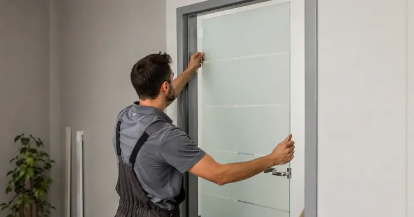 frosted glass interior door panel installation in Roches Point, Keswick