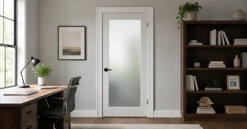 frosted interior door installed in home office in Udora, Keswick