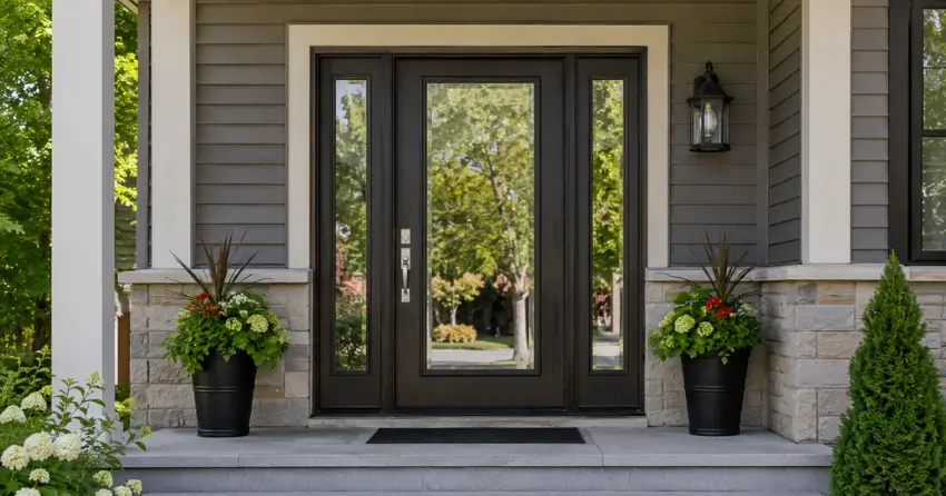 glass entry door with sidelights on a home in Simcoe Landing, Keswick