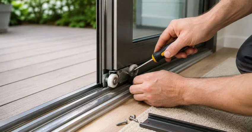 sliding door fix Baldwin, Keswick technician diagnosing track issue