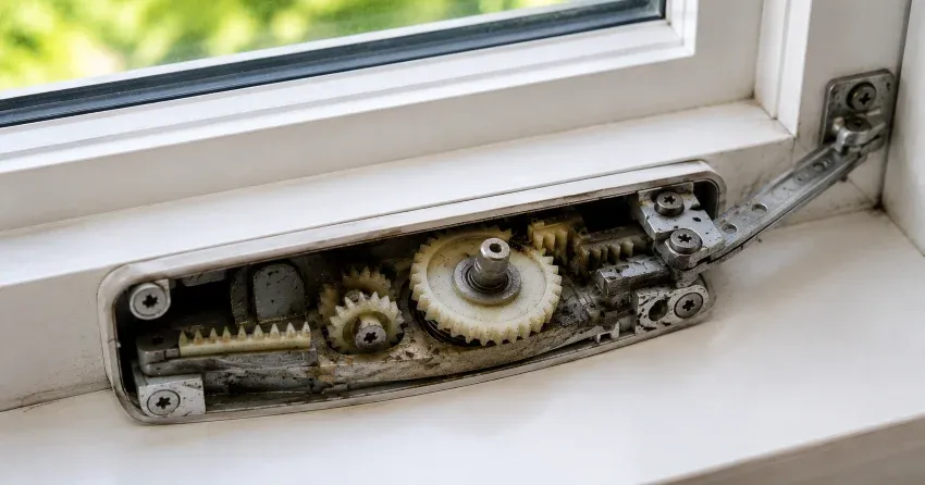 technician replacing casement window crank operator in Sutton West, Keswick home