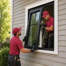 Exterior view of a finished door and window project
